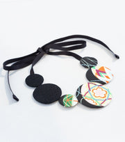 Kimono Fabric Circles Necklace—Cotton—BLACK