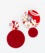 Kimono Fabric Earrings—SAKURA PATTERN—RED