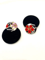 Kimono Fabric Earrings—ASANOHA PATTERN—BLACK—SMALL