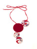 Kimono Fabric Circles Necklace—Sakura—RED
