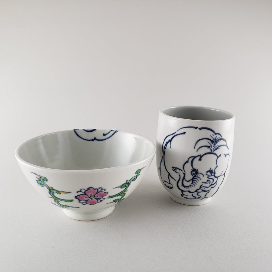 Tea cup and Rice bowl set ELEPHANT