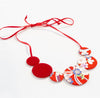 Kimono Fabric Circles Necklace—Sakura—RED
