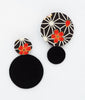 Kimono Fabric Earrings—ASANOHA PATTERN—BLACK