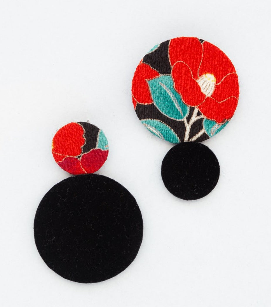 Kimono Fabric Earrings—TSUBAKI PATTERN—BLACK & RED – Koto Kyoto