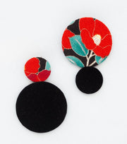 Kimono Fabric Earrings—TSUBAKI PATTERN—BLACK & RED