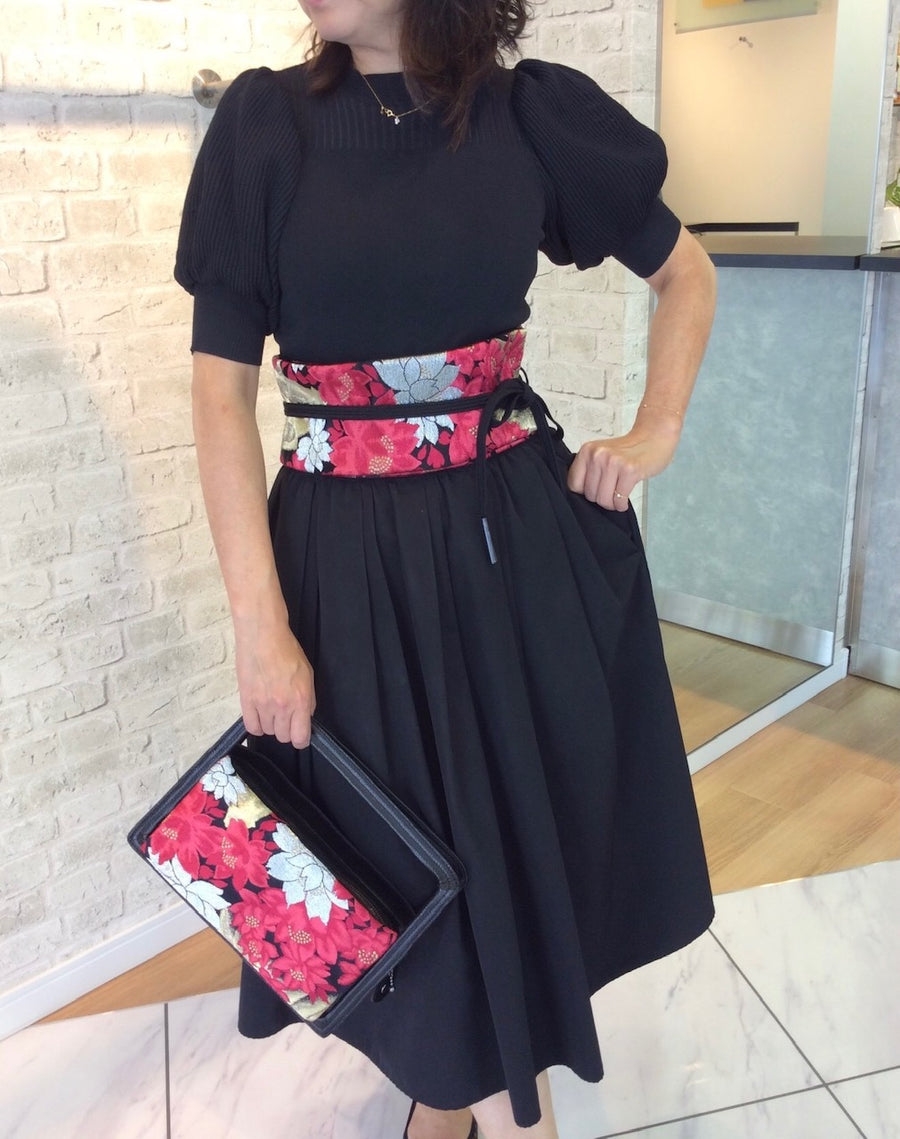 Yui Kimono Belt (Obi)—BLACK & RED