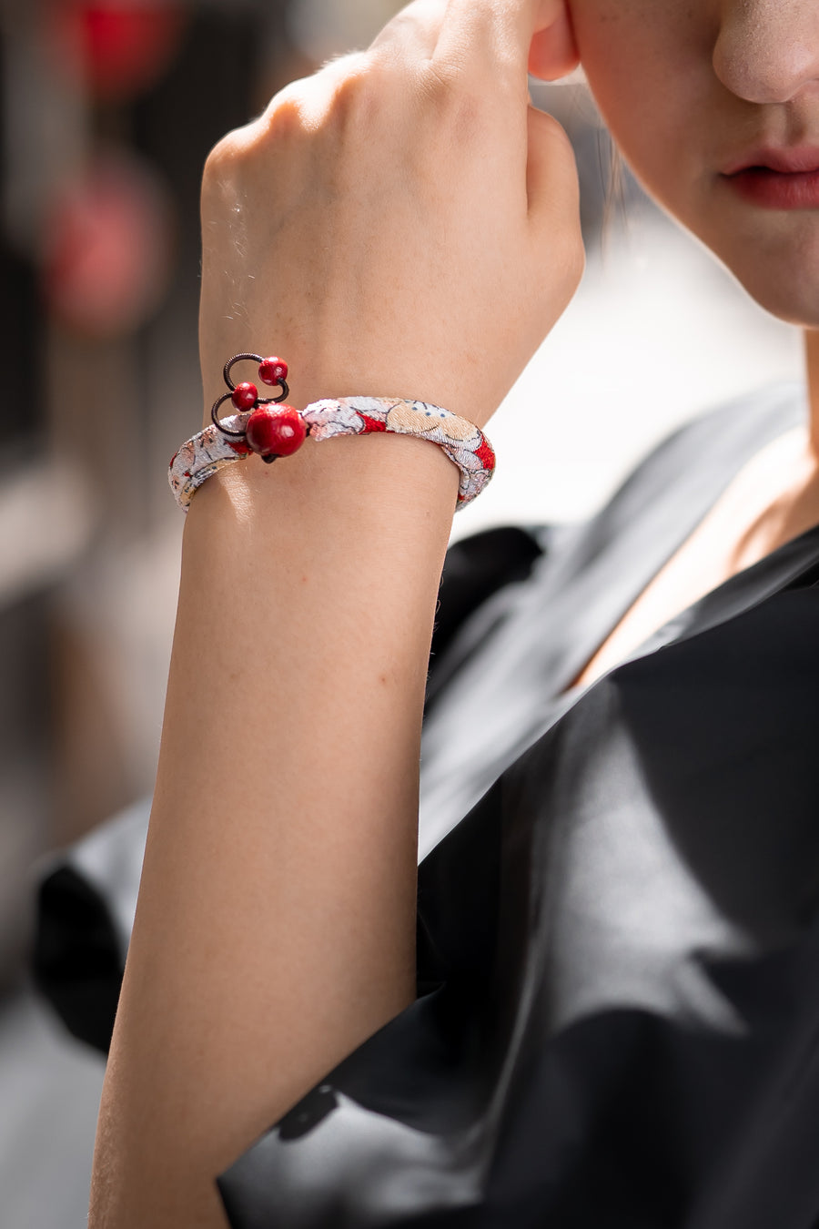 Kimono Fabric Bracelet—18 cm—RED