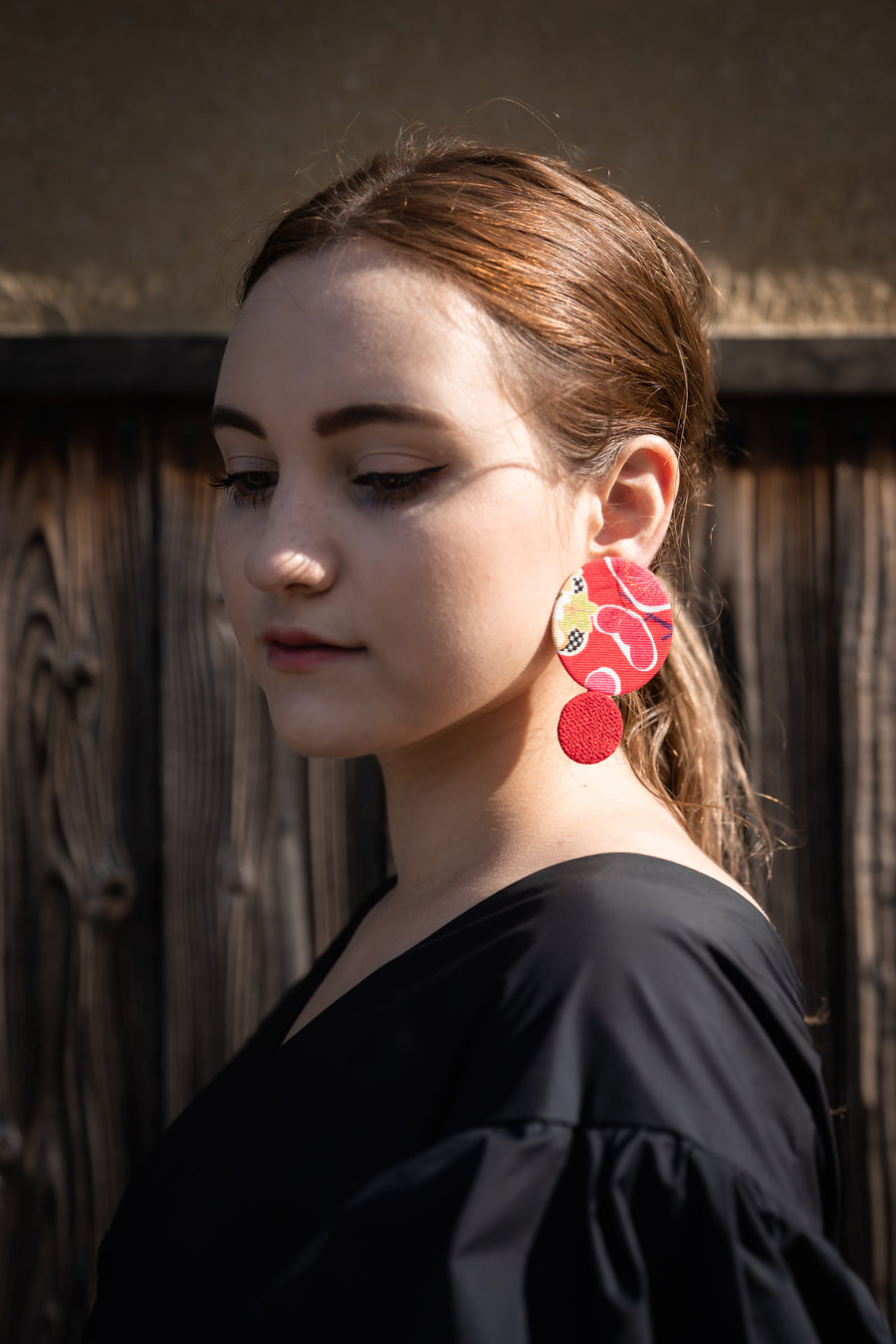 Kimono Fabric Earrings—COTTON—RED