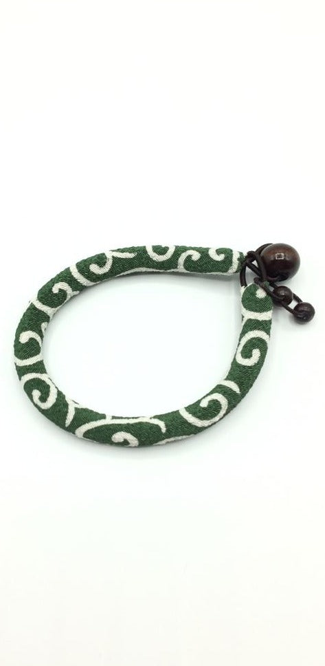 Kimono Fabric Bracelet—19 cm—GREEN