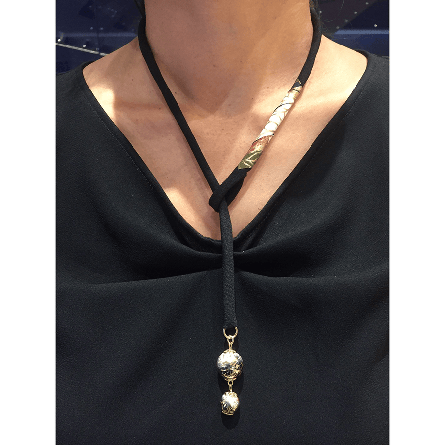 Kimono Fabric Pendant Necklace—MINIMALIST—BLACK