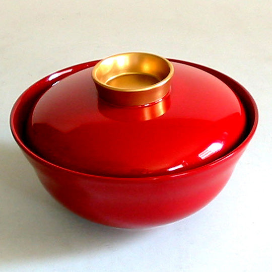 red urushi soup bowl with lid syu